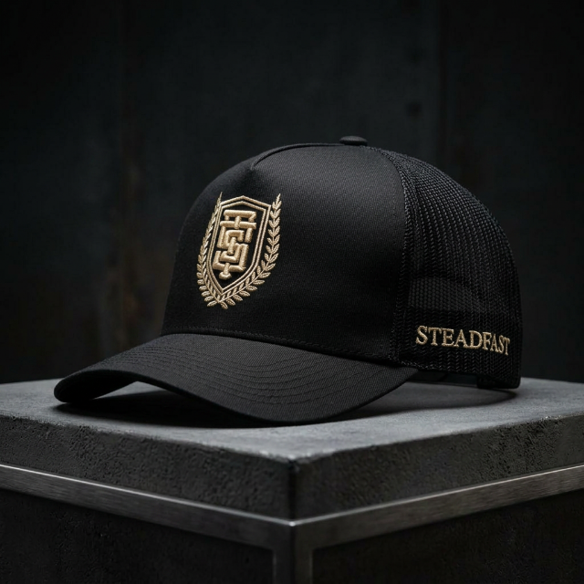 Legacy Logo // Black + Gold // Mesh Trucker